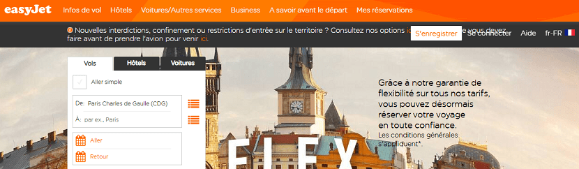 capture ecran du site EASYJET