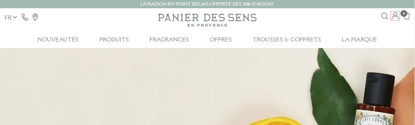 capture ecran du site Panier des Sens