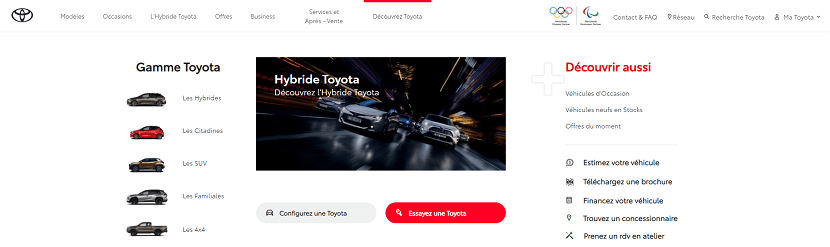 capture ecran du site Toyota