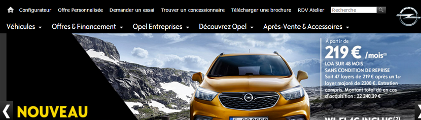 Capture du site Opel 