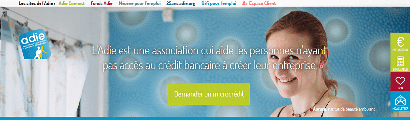 Capture ecran du site de l'Adie 