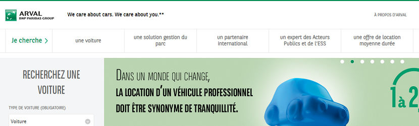 capture ecran du site Arval 