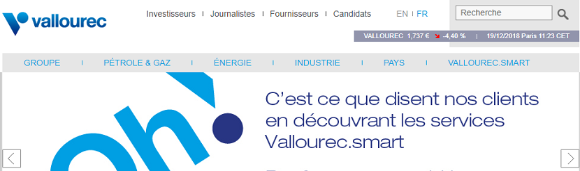 capture ecran du site Vallourec